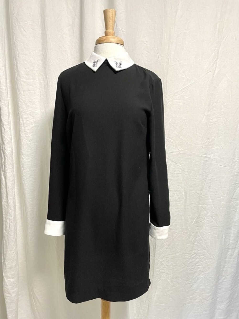 Victoria Beckham TARGET Rabbit Collar Shift Dress Long Sleeve Black size Medium
